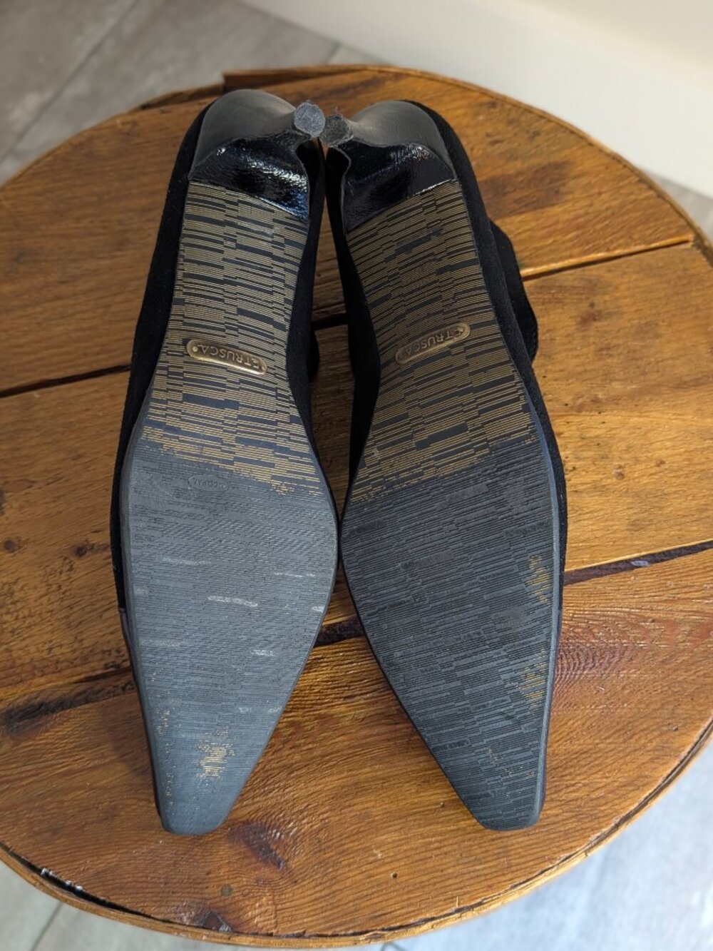 Black Suede Patent Leather Pointed Cap Toe Ankle Boots 8.5 Y2K Quiet Luxury EUC - Picture 7 of 13